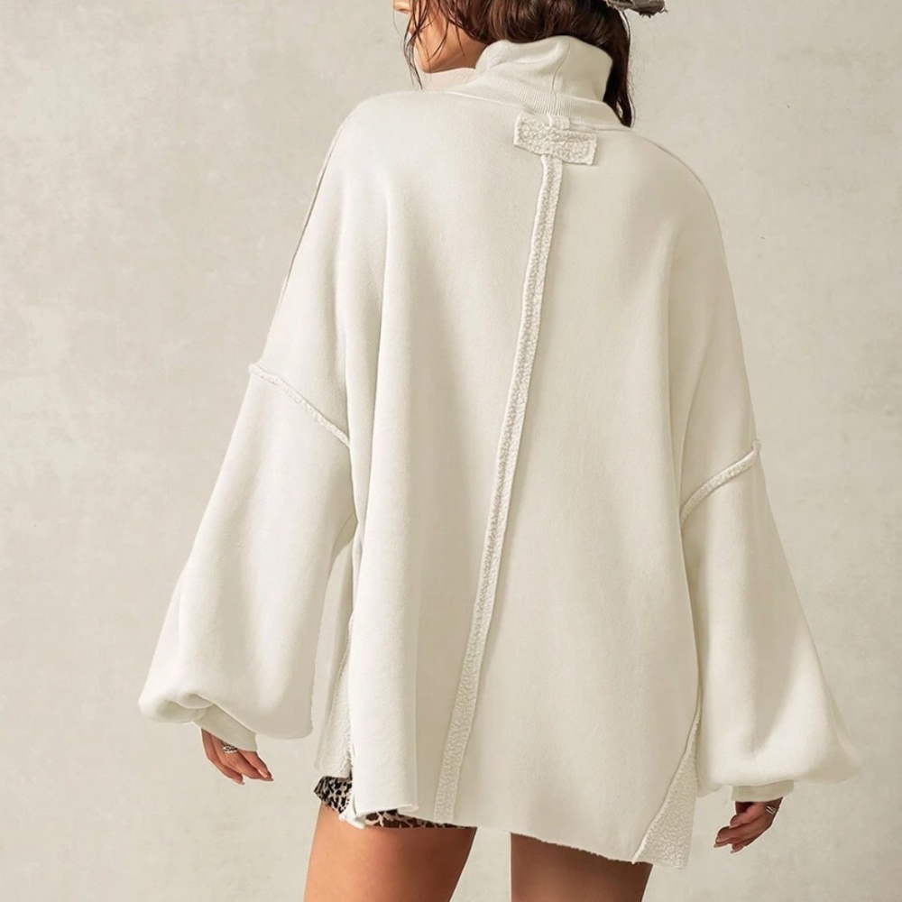 Cozy Reverse Stitch Oversized High Neck Sweatshirt Top - Picture 12 of 14